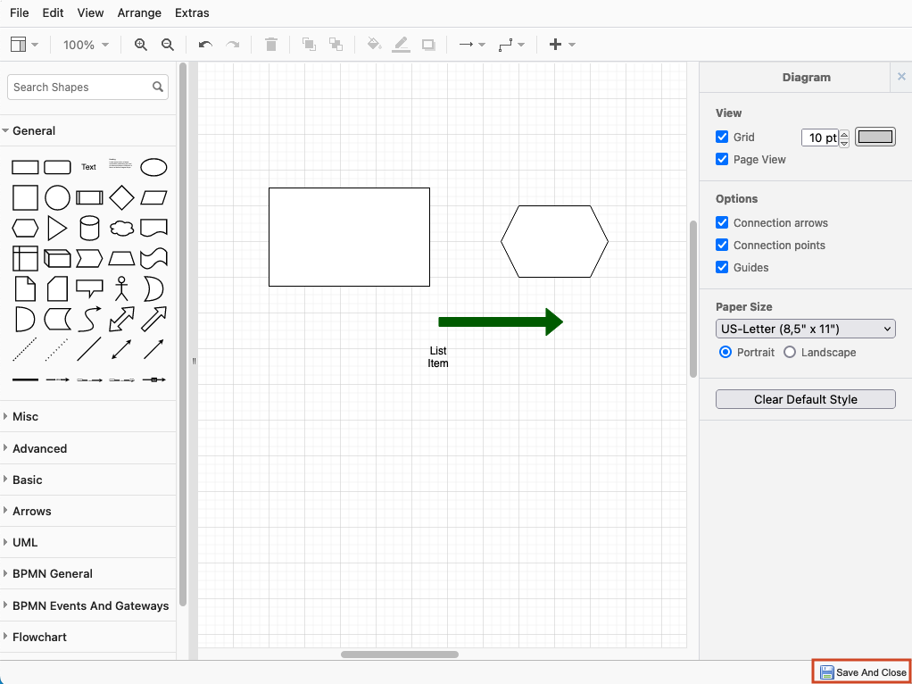 Drag and drop a shape from the left menu to the canvas.