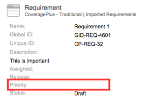 Example shows a blank entry that's the result of unsupported Priority value.