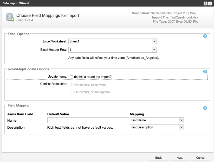 Data Import Wizard options for Field Mapping.