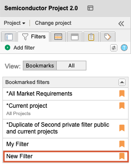 Example of new filter displayed in the list of bookmarked files.