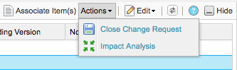 Actions drop-down menu includes Close Change Request option.