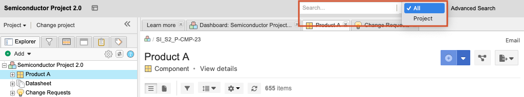 Use drop-down menu next to Search field to choose where to search.