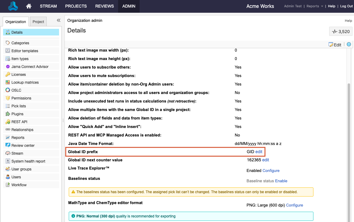 The Edit global ID prefix page includes options for defining the prefix for your global ID.