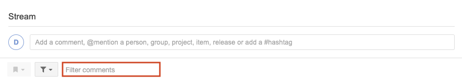 Select the Filter comments field in the Stream window.